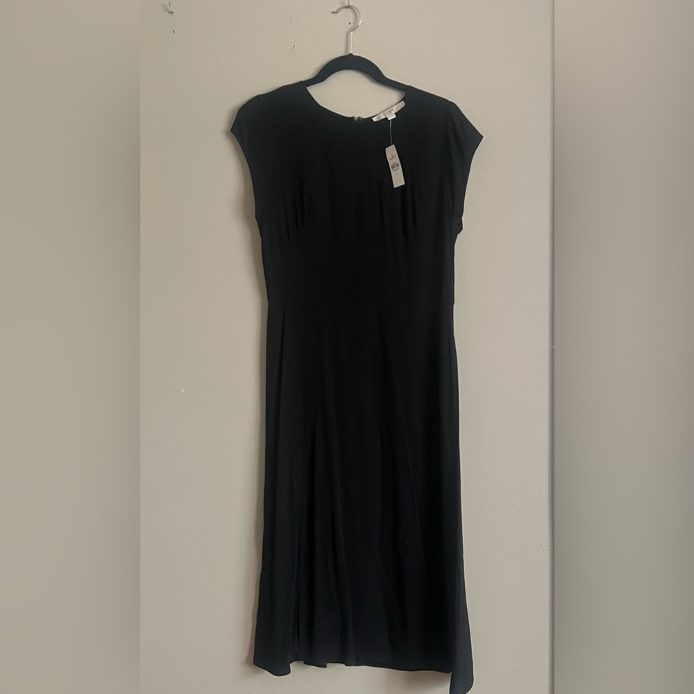 LOFT Black Cap-Sleeve Midi Dress